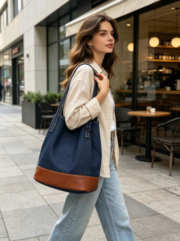 Summer Large-Capacity Denim Bucket Bag with a High-End, Niche Design for Women, Handheld and Shouldered - Image 4