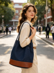 Summer Large-Capacity Denim Bucket Bag with a High-End, Niche Design for Women, Handheld and Shouldered - Image 5