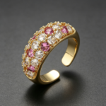 Cross-border luxury copper-inlaid colored diamond round small-batch ring
