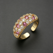 Cross-border luxury copper-inlaid colored diamond round small-batch ring - Image 3