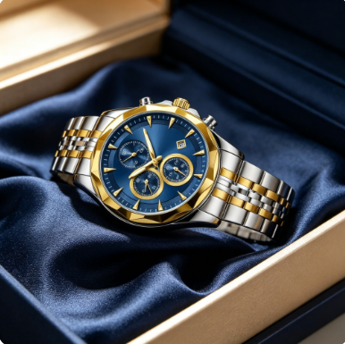 Men's high-end three-eye six-hand watch with luminous dial and quartz movement