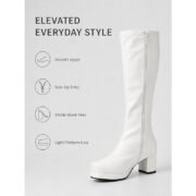 Women's White Patent Knee-High Platform Boots with Side Zipper - Vintage 70s Disco Style Chunky Heel Boots for Cosplay, Retro Fashion, and Events - Image 3
