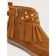 Women's Brown Faux Suede Fringe Ankle Boots, Studded Buckle Side-Zip Flat Moccasin Booties for Boho Cowgirl Fans, Festivals, Travel & Fall Casual Wear - Image 3