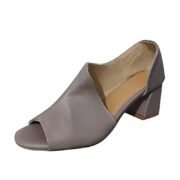 Women's Beige Nude Peep Toe Chunky Heel Sandals – Elegant Faux Leather Open-Toe Pumps for Office & Party - Image 3