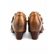 Women's Brown Faux Leather Ankle Boots with Floral Appliqué, Side Zip, Almond Toe and Chunky Block Heel, Vintage Boho Booties for Women's Casual Fall Everyday Wear - Image 4