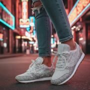 Women's Silver Glitter Sneakers Mesh Lace-Up with Comfortable Sole