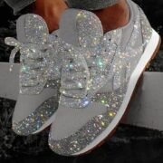 Women's Silver Glitter Sneakers Mesh Lace-Up with Comfortable Sole - Image 4