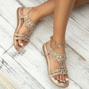 Women's Rhinestone Embellished Silver Sandals – Elegant Summer Flats for Beach, Weddings, and Casual Wear - Image 3