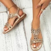 Women's Rhinestone Embellished Silver Sandals – Elegant Summer Flats for Beach, Weddings, and Casual Wear - Image 4
