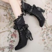 Women's Victorian Gothic Lace-Up Ankle Boots with Bow and Ruffle Trim – Gatsby-Inspired Elegant Boots for Cosplay, Costume Parties, and Vintage Fashion - Image 2